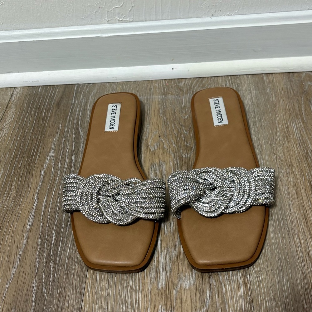 Steve Madden Women's Adore Rhinestone Knot Front Slide Sandal - Silver
